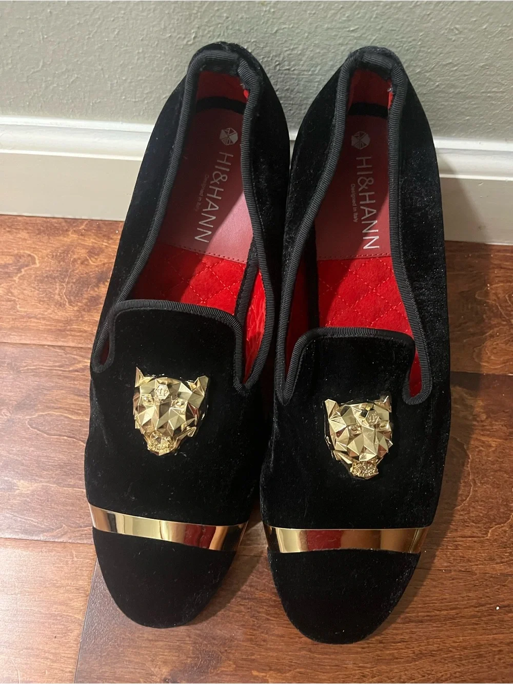 Black Velvet Slip-On Loafers with Rose Gold Accents